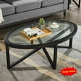 thumbnail image 1 of Tcbosik 46 inch Oval Coffee Table with Tempered Glass and Wood Base, Modern Center Table for Living Room, Easy Assembly, Black, 1 of 9