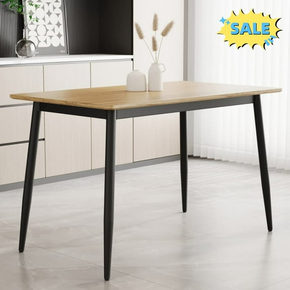 Tcbosik 47.2" Dining Table for 4-6 Person, Modern Kitchen Table with Metal Legs, Easy Assembly, Wood Color