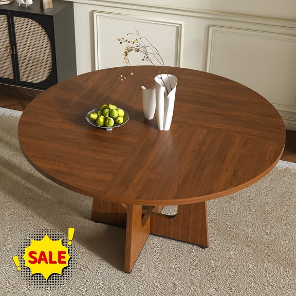 Tcbosik 47.2" Round Dining Table for 4-6 Person, Modern Kitchen Table for Living Room, Easy Assembly, Walnut