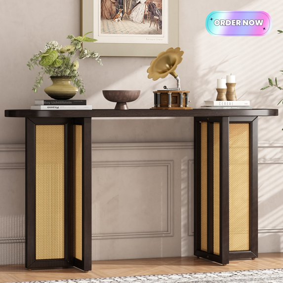 Tcbosik 47.8 inch Console Table, Farmhouse Sofa Table with Oval Top and ...