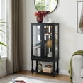 thumbnail image 1 of Tcbosik 48"H Lighted Curio Cabinet, Display Cabinet with Glass Doors and Adjustable Shelves, Liquor Cabinet for Living Room, Black, 1 of 9