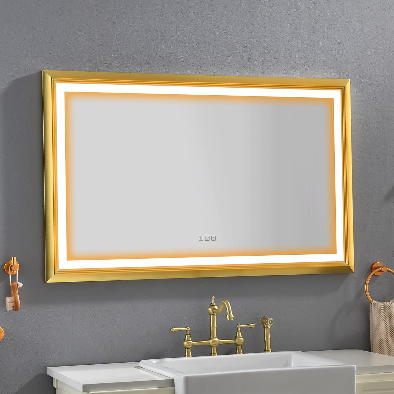Large Gold Aluminum Frameless LED Bathroom Vanity Mirror