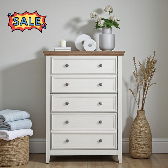 Tcbosik 5-Drawer Dresser for Bedroom, Chest of Drawers, Storage Organizer for Living Room, Hallway, Entryway, Beige