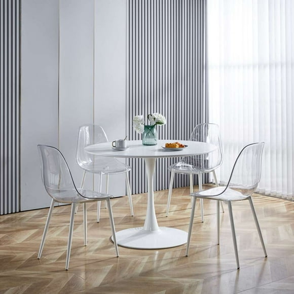 Tcbosik 5-Piece Dining Room Table Set for 4, Compact Kitchen Dining Table Set with 31.5" Round Table and 4 Platic Chairs, Modern Table and Chair Set for Small Spaces, Apartments (White)