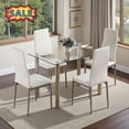 thumbnail image 1 of Tcbosik 5-Piece Dining Set, Modern Kitchen Table with Glass Top and Metal Legs, 4 Upholstered Leather Chairs, Kitchen Dining Set for Home & Dining Room, Creamy White, 1 of 8