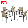 thumbnail image 1 of Tcbosik 5 Piece Patio Dining Set, Outdoor Furniture Set with Umbrella Hole, 35.4 inch Square Table & 4 Armchairs with Cushions, Bistro Table Set for Poolside, Backyard, Yellow, 1 of 11