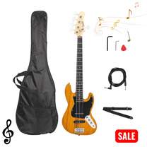 Tcbosik 5 String Electric Bass Guitar, Full-Size Right-Handed Bass Kit with Bag, Strap, Plectrum, Amp Wire and Wrench Tool, Transparent Yellow