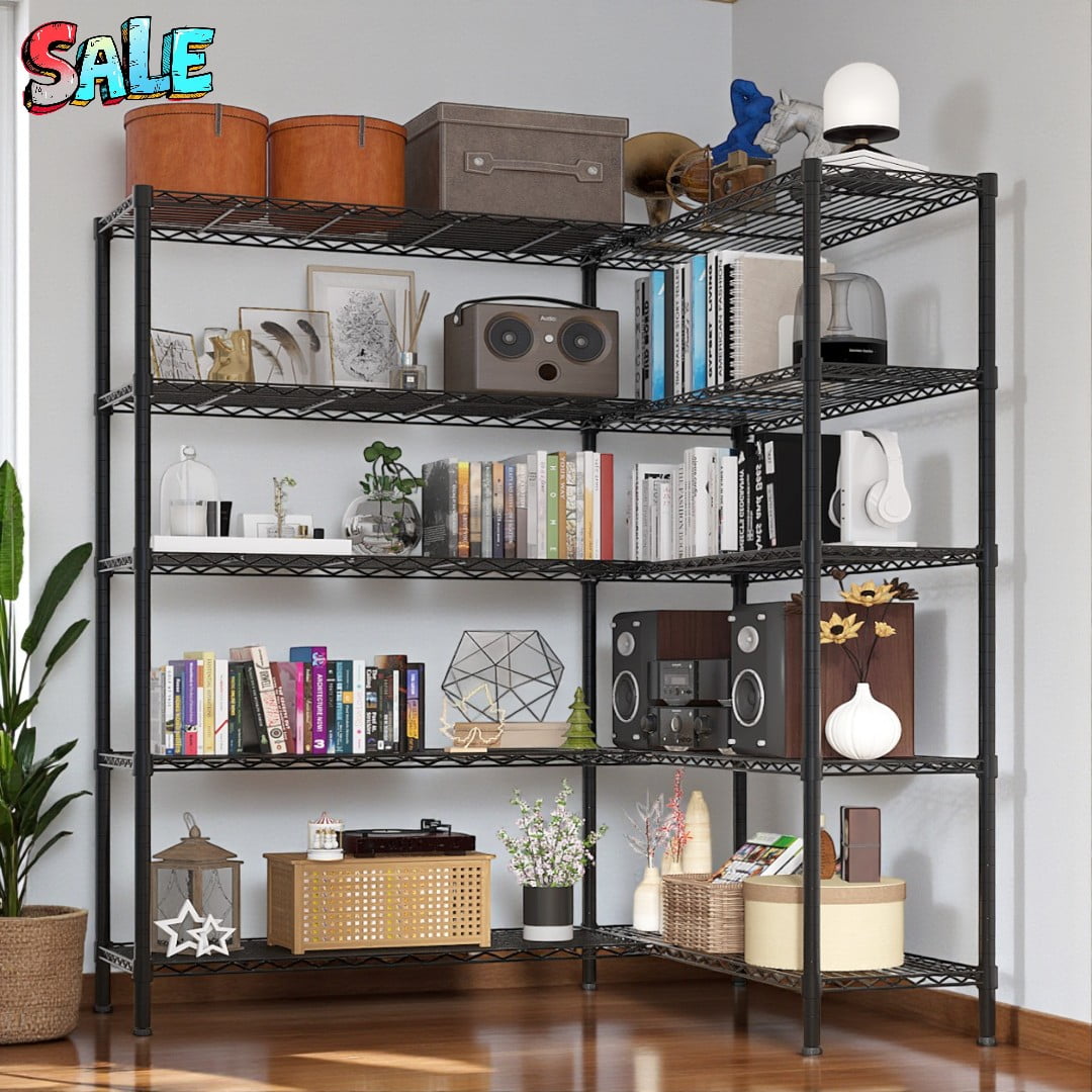 Tcbosik 5-Tier Heavy Duty Metal Storage Shelves, Sturdy Iron Garage Rack, Adjustable Wire Shelving Unit for Pantry Organizer, 70"W × 15.8"D × 71"H, Black