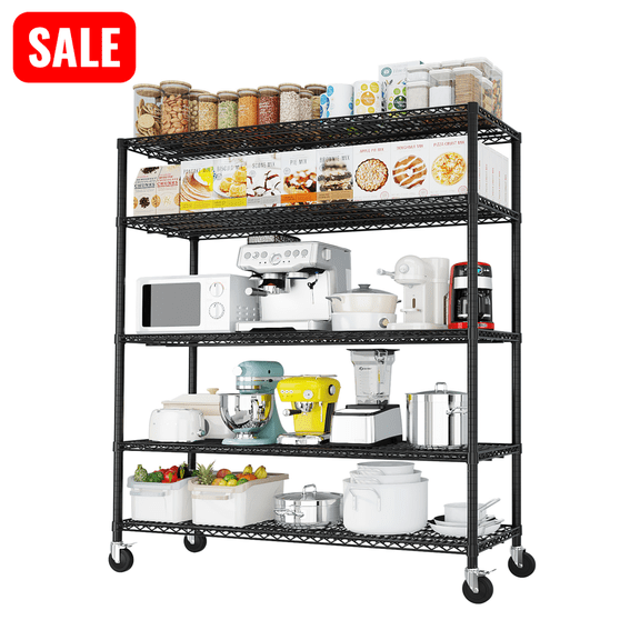Tcbosik 5-Tier Heavy Duty Storage Shelving Unit with Wheels, Metal Wire Rack with Adjustable Shelves for Garage, Basement, Warehouse, Black