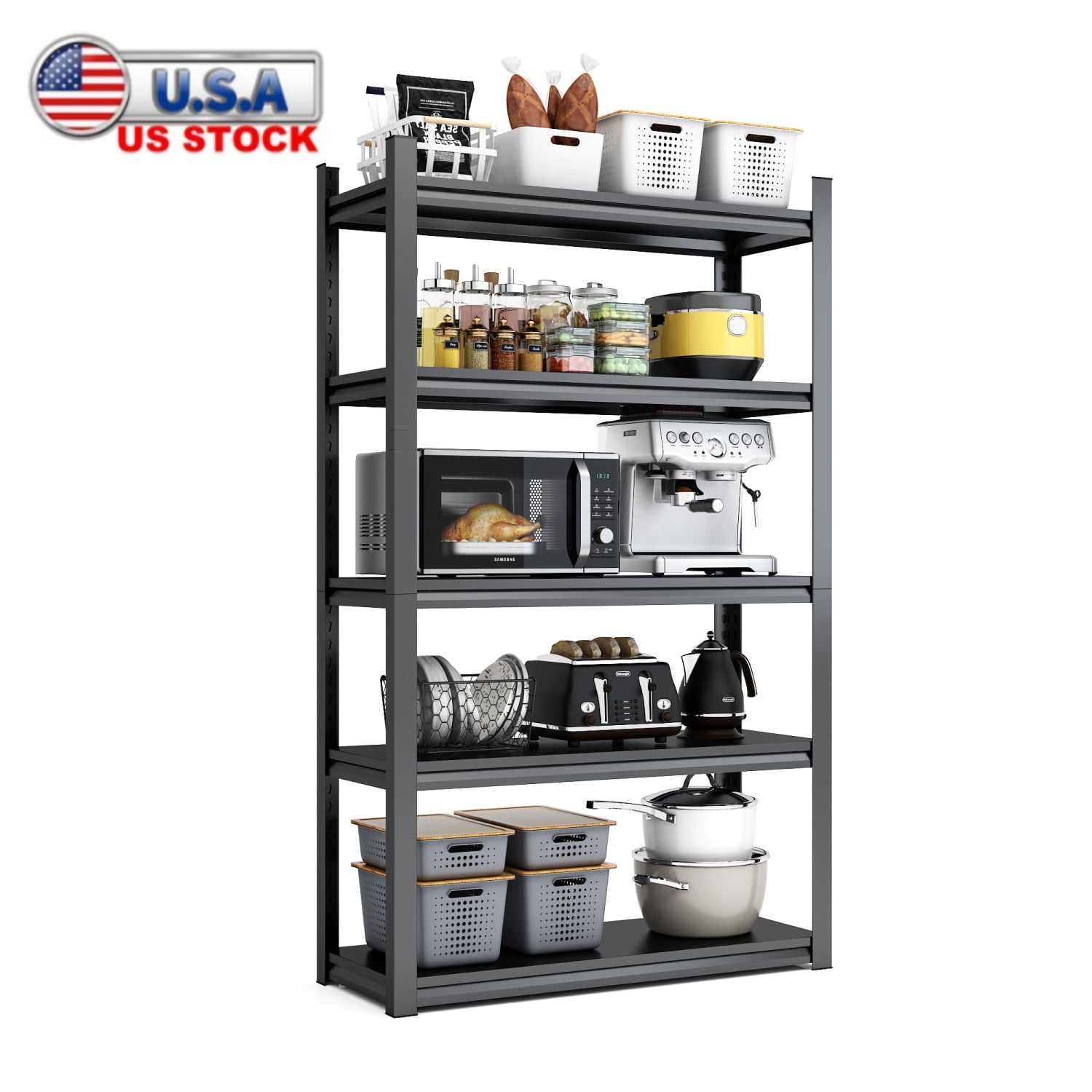 78" Black Heavy Duty Adjustable Metal Garage Shelving Unit