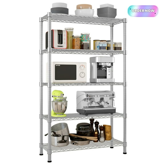 Tcbosik 5-Tier Wire Shelving Unit with Adjustable Shelves, Standing Storage Rack for Kitchen, Pantry, Laundry, Garage, Basement, Chrome