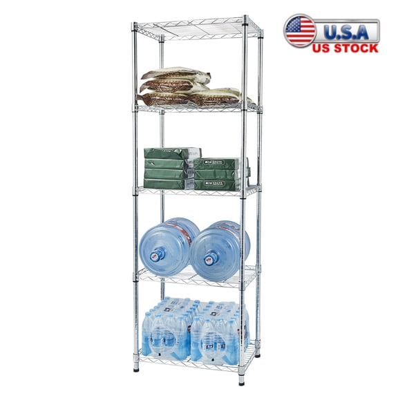 Tcbosik 5-Tier Wire Shelving, Heavy Duty Metal Rack with Adjustable Shelves, Utility Storage Organizer for Kitchen Pantry Garage, Silver