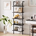thumbnail image 1 of Tcbosik Ladder Bookshelf 5-Tiers Bookcase Wall-Mounted Storage Display Rack with Metal Frame, Walnut & Black, 1 of 7