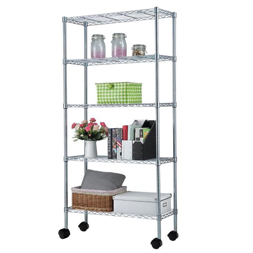 Tcbosik 5tier Metal Shelves for Storage with 1.5" Nylon Wheels, Heavy