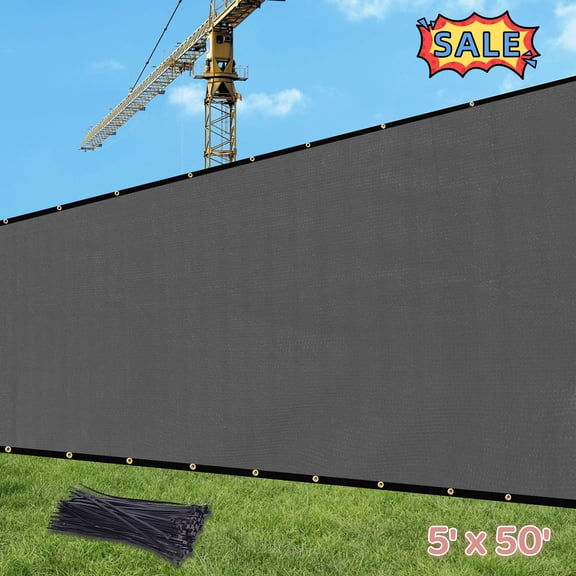 Tcbosik 5' x 50' HDPE Fabric Fence Privacy Screen for Outdoor, Backyard, Poolside, Garden, Patio, Balcony, Dark Grey