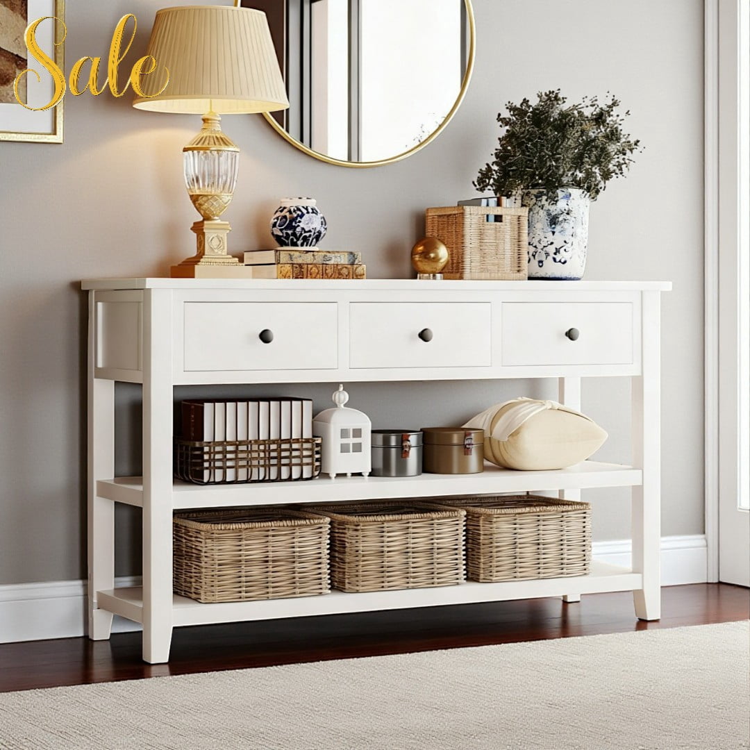 Tcbosik 50-Inch Entryway Sofa Table with 3 Drawers and 2 Open Shelves ...