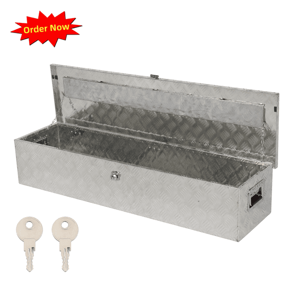 Tcbosik 50 inch Heavy Duty Aluminum Plate Tool Box with Lock and 2 Keys, Tool Organizer with Side Handle for Garage Storage, Silver