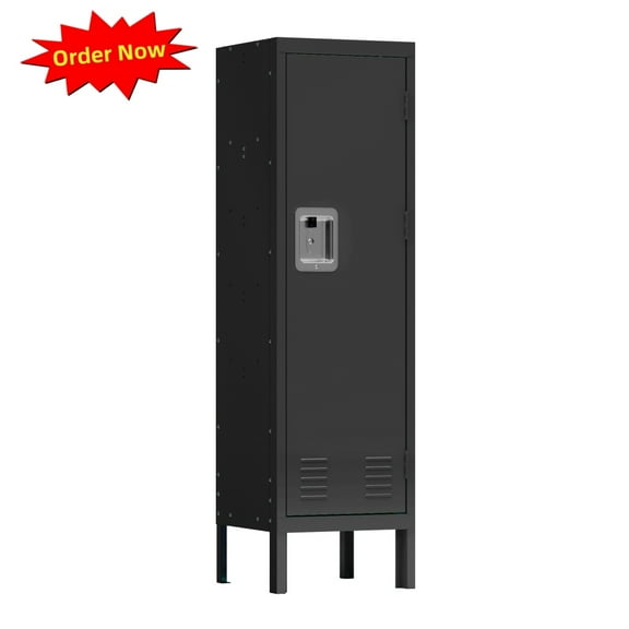 Tcbosik 54.6" Tall Storage Cabinet with Lockable Door, Metal Locker with Hooks for Employees, Wardrobe with Shelf for Home, Office, Gym, Black