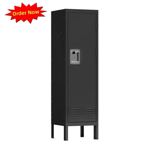 Tcbosik 54.6" Tall Storage Cabinet with Lockable Door, Metal Locker with Hooks for Employees, Wardrobe with Shelf for Home, Office, Gym, Black
