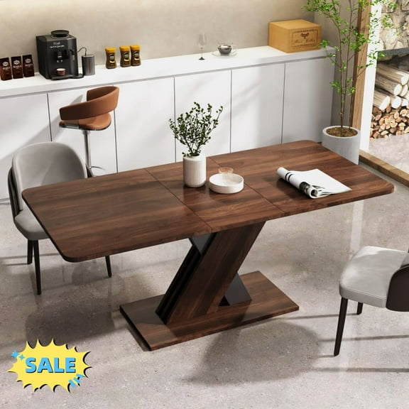 Tcbosik 55.1"-70.8" Extendable Dining Table for 4-6 Person, Modern Kitchen Table for Home Office, Space Saving, Walnut