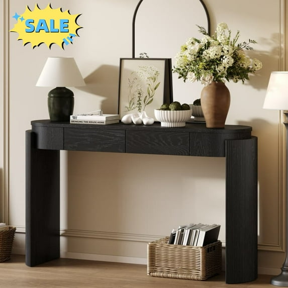 Tcbosik 55.1" Console Table with 2 Storage Drawers, Modern Sofa Table, Entryway Table for Living Room, Entryway, Hallway, Black
