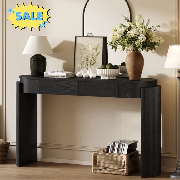 Tcbosik 55.1" Console Table with 2 Storage Drawers, Modern Sofa Table, Entryway Table for Living Room, Entryway, Hallway, Black