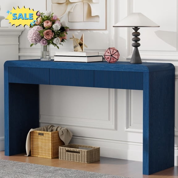 Tcbosik 55.1" Console Table with 3 Storage Drawers, Rustic Entryway Table, Behind Couch Table for Living Room, Hallway, Foyer, Navy