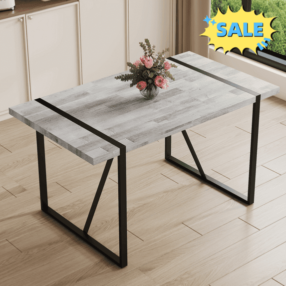 Tcbosik 55.1 inch Dining Table with Metal Legs, Industrial Kitchen Table for 4-6 Person, Rectangular Dinner Table for Living Room, Gray