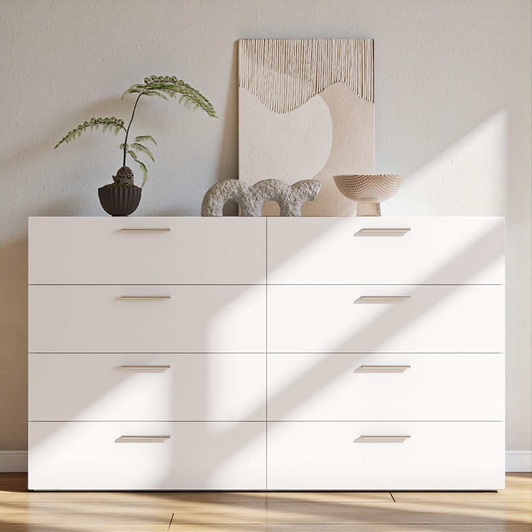 Tcbosik 55.12" Wide Dresser for Bedroom, Modern 8-Drawer Double Dresser Storage Organizer Cabinet for Home Entryway Living Room, White