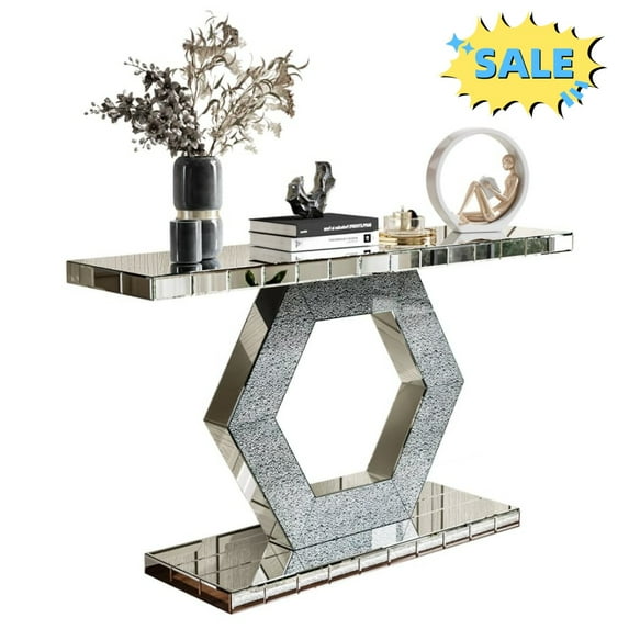 Tcbosik 55" Console Table, Narrow Entryway Table, Modern Behind Couch Table for Living Room, Hallway, Foyer, Silver