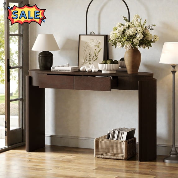 Tcbosik 55in Entryway Table with Storage, Console Table with 2 Drawers, Modern Sofa Table for Hallway, Foyer, Living Room, Space Saving, Espresso