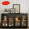 thumbnail image 1 of Tcbosik 57.7" Buffet Cabinet with Storage, Modern Sideboard with 4 Glass Doors, Kitchen Credenza with Adjustable Shelves, Coffee Bar Cabinet for Living Room, Dining Room, Black, 1 of 10