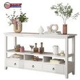 thumbnail image 1 of Tcbosik Console Table with Storage, Farmhouse Foyer Table with Drawers and Open Shelves, Sofa Table for Hallway Entryway Living Room, White, 1 of 9