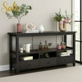 thumbnail image 1 of Tcbosik 57.9-Inch Black Console Table with 3 Drawers & 2-Tier Open Shelf, Modern Rustic Storage Foyer Table for Entryway, Living Room, Bedroom, 1 of 7