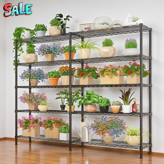 Tcbosik 58"W Adjustable Wire Shelving Unit, Heavy Duty NSF Garage Storage Rack, 1500LBS Weight Capacity, for Kitchen Pantry Basement Garage, Black