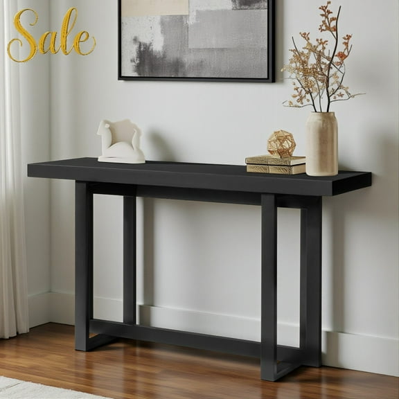 Tcbosik 59" Contemporary Entryway Table, Trestle Base Console Table with MDF Top and Solid Pine Frame, Easy Assembly, Black