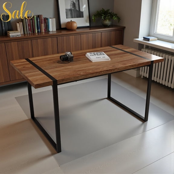 Tcbosik 59" Dining Table for 4-6, Farmhouse Industrial MDF Wood Kitchen Table with Sturdy Metal Base, Rectangular Dinner Table for Kitchen, Dining Room