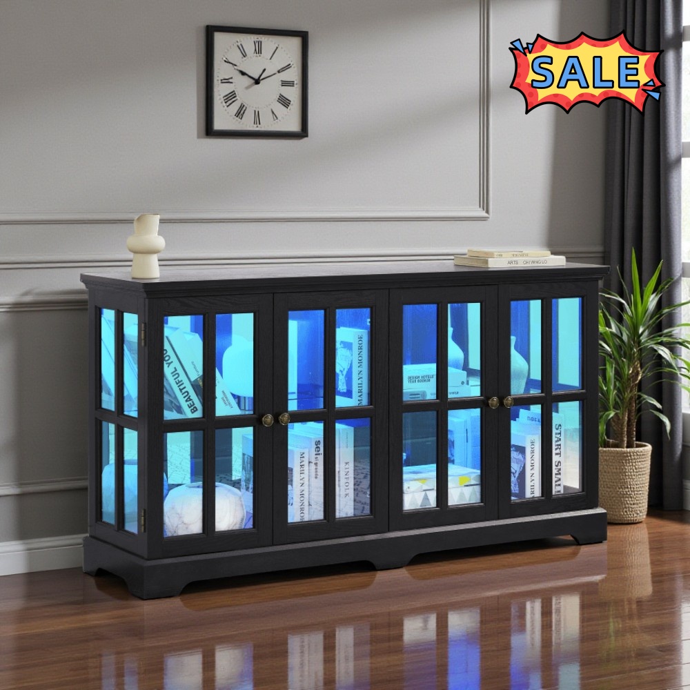 Tcbosik 59 inch Display Cabinet with LED Lights, Display Cabinet with ...