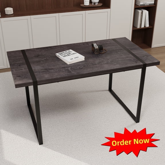 Tcbosik 59 inch Rectangle Dining Table, Kitchen Table with Metal Legs, Writing Desk for Living Room, Black