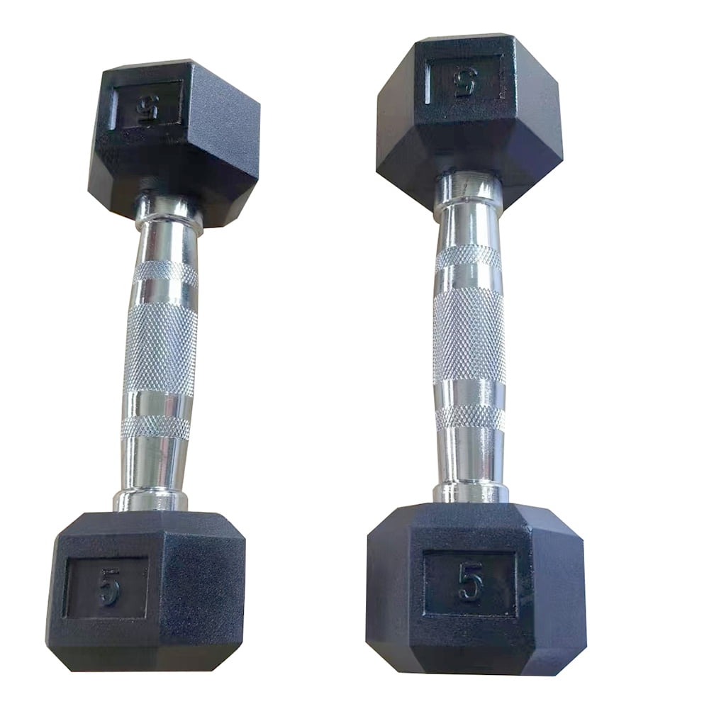 Tcbosik 5LBS Rubber Encased Hex Dumbbell for Home GYM, Set of 2 Exercise & Fitness Dumbbell, Hand Weight for Strength Training, Black