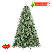Tcbosik 5ft Pre-Lit Artificial Christmas Tree with 200 Warm White LED Lights and 694 Branch Tips, Hinged Xmas Tree with 51 Pine Cones for Home Office, Includes Base, Snowy Green