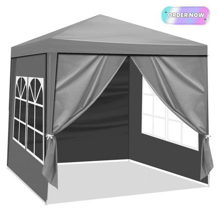 Tcbosik 6.5' x 6.5' Canopy Tent with Sidewalls, Outdoor Gazebo Shelter, Patio Event Tent for Party, Wedding, BBQ, Gray