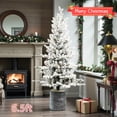 thumbnail image 1 of Tcbosik 6.5ft Pre-Lit Potted Flocked Artificial Christmas Tree with 150 Warm White LED Lights and 720 Branch Tips, Xmas Tree with 19 Pine Cones, Indoor Home Office Holiday Decoration, White+Green, 1 of 7
