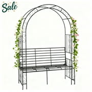 Tcbosik 6.7FT Garden Arch with Bench, Rustproof Iron Arbor Trellis for Climbing Plants, 79.5" Tall Outdoor Pergola with 51.2" Wide Seat, Free Standing Patio Decor, Black