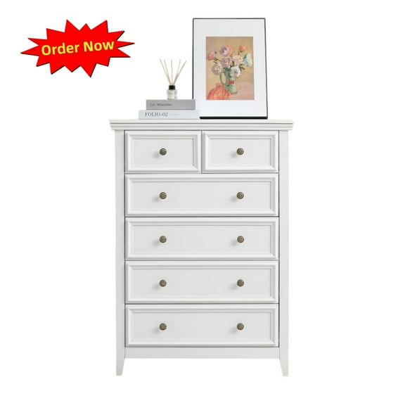 Tcbosik 6-Drawer Dresser, Modern Chest of Drawers for Closet, Bedroom, Living Room, Space Saving, White