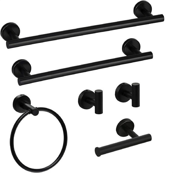 Tcbosik 6-Piece Bathroom Accessories Set, Stainless Steel Bath Hardware Set, Wall Mounted Towel Rack Set, Includes Towel Rail, Paper Towel Rack, Hook and Towel Ring, Black