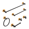 thumbnail image 1 of Tcbosik 6 Pieces Bathroom Hardware Set, 23.5" Hand Towel Bar, 16in Hand Towel Bar, Paper Holder, Towel Ring and 2 Hooks, Aluminum Wall Mounted Bathroom Accessories Set, Black & Gold, 1 of 7
