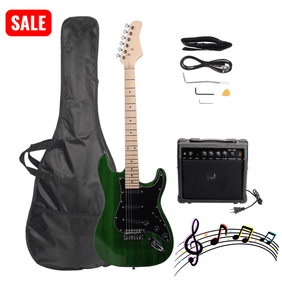 Tcbosik 6 String Electric Bass Guitar, Right-Handed Beginner Kit with 20W AMP, Gig Bag, Strap, Tool, Plectrum, Tremolo Bar and Power Wire for Adults, Green