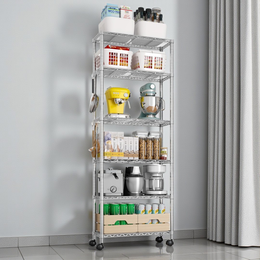 Leviling Racks Tcbosik 6-Tier Rolling Wire Storage Shelving Unit, Freestanding Rack ...