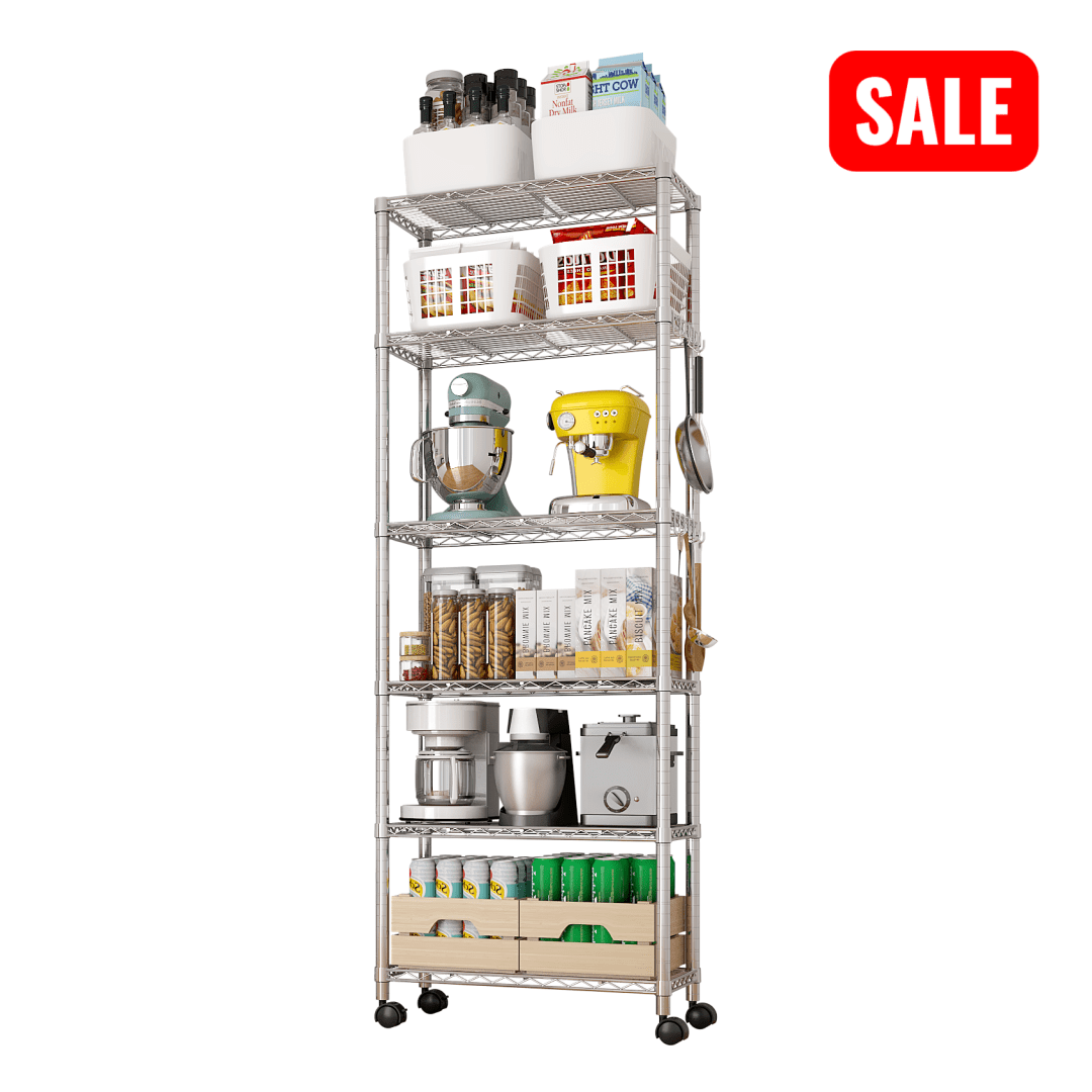 Tcbosik 6-Tier Wire Shelving with Wheels, Heavy Duty Adjustable Storage ...